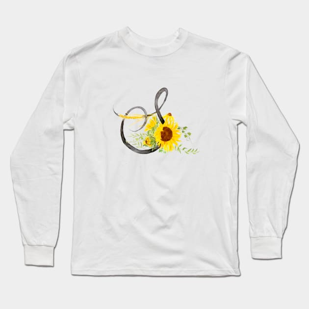 letter S calligraphy sunflower watercolor Long Sleeve T-Shirt by colorandcolor